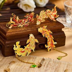 Gold Koi Fish Metallic Bookmark w/charm chain (Set of 4)